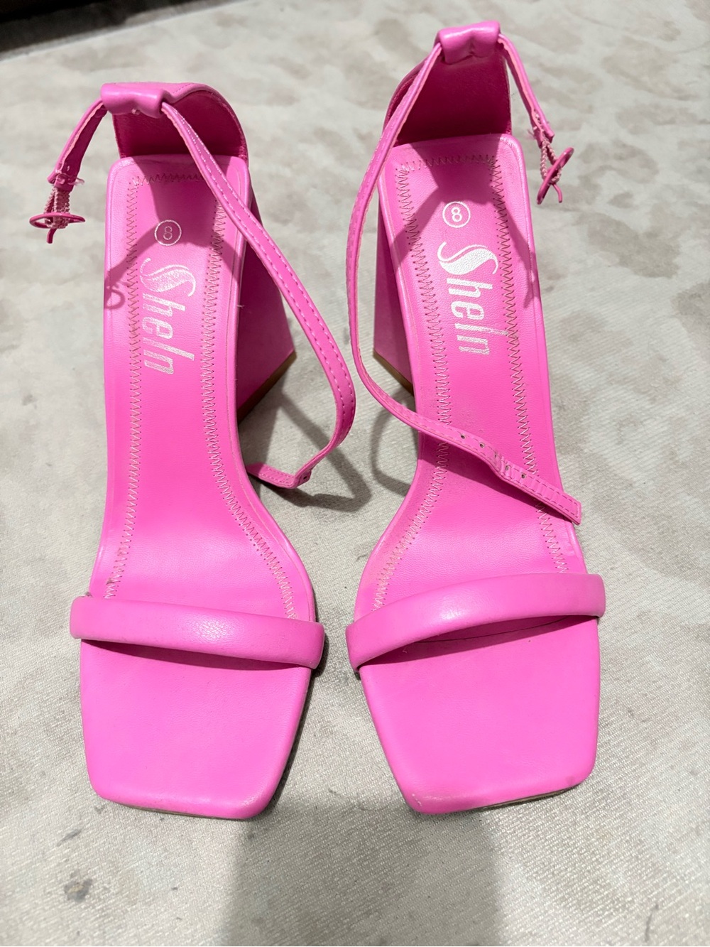 Pink Ankle-Strap Block Heel Sandals